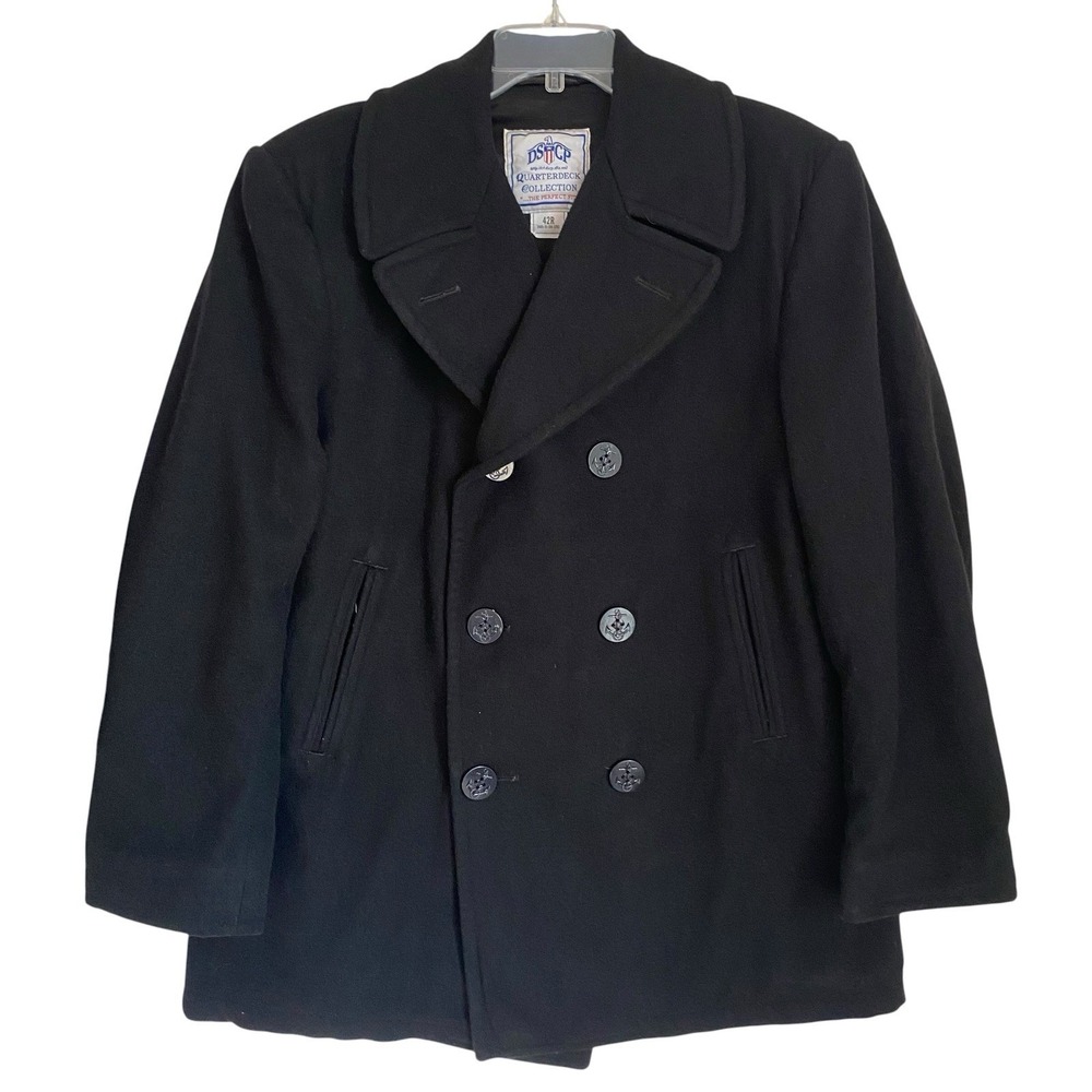 US Navy Peacoat Mens 42R Quarterdeck Collection Black Wool Double Breasted